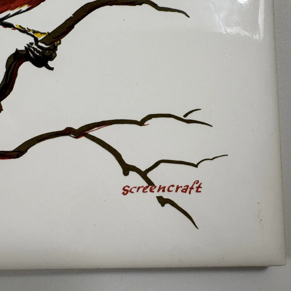 ScreenCraft Ceramic Tile Hand Decorated Robin Bird Art Signed Robert‎ Brooks